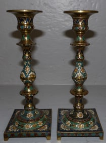 Pair of Painted Brass Candlesticks
