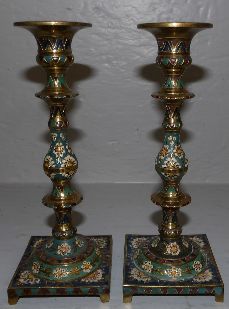 Pair of Painted Brass Candlesticks  (1 of 3)
