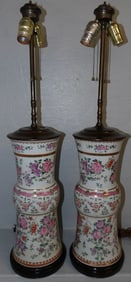 Pair of Oriental Porcelain Export Vases Made Into Lamps