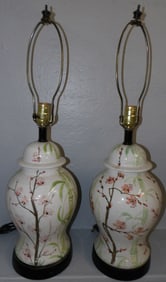 Pair of Painted Oriental Porcelain Urn Lamps