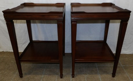 Pair of Mahogany Two Tier Stands with Gallery Tops