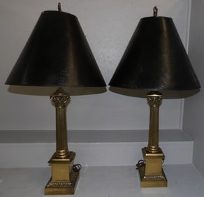 Pair of Gilded Metal Column Lamps