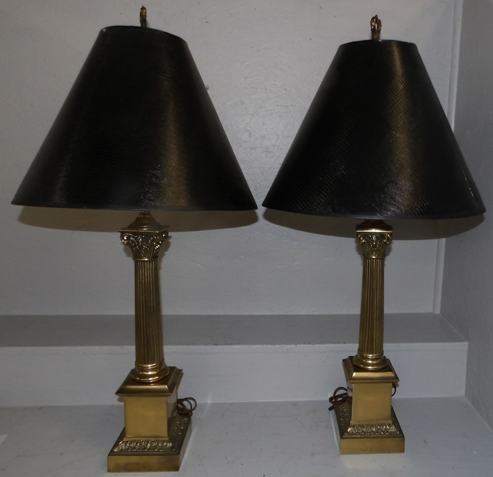 Pair of Gilded Metal Column Lamps (1 of 3)