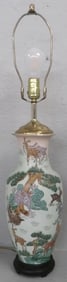 Painted Oriental Porcelain Vase Made Into Lamp with Stag Motif