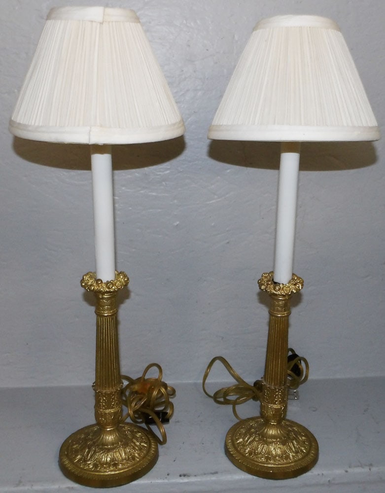 Pair of Gilded Bronze Candlestick lamps (1 of 2)