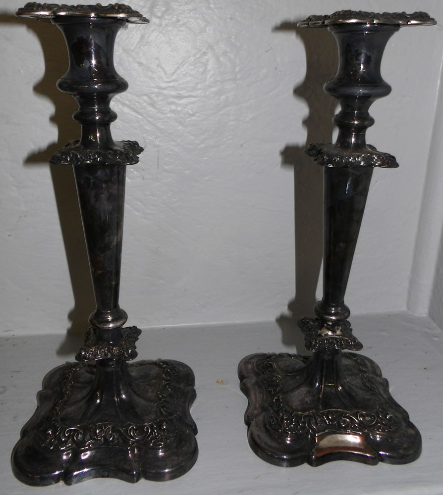 Pair of Ornate Antique Ellis Barker Silverplated Candlesticks (1 of 4)