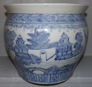 Oriental Blue & White Porcelain Jardiniere