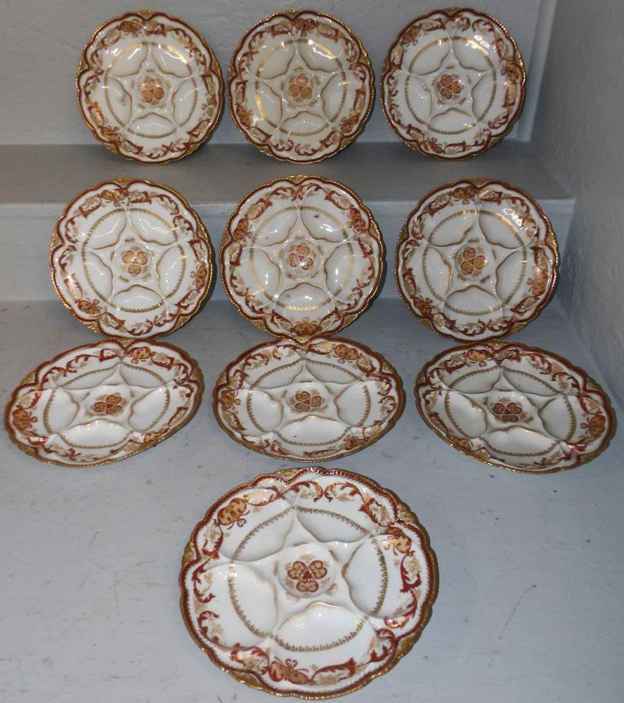 Twelve Hand Painted Limoges Oyster Plates (1 of 7)