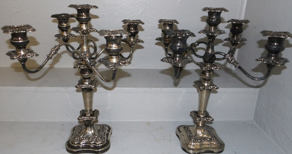 Pair of Silverplated Five Light Candelabras (1 of 3)