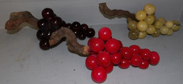 Three Bunches of Carved Stone Grapes