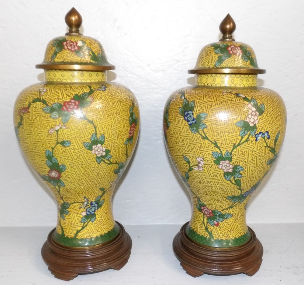 Pair of Cloisonne Covered Urns (1 of 4)