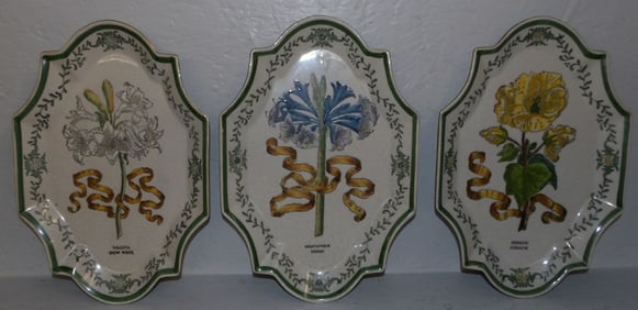 Three Oriental Style Crackleware Botanical Motif Platters