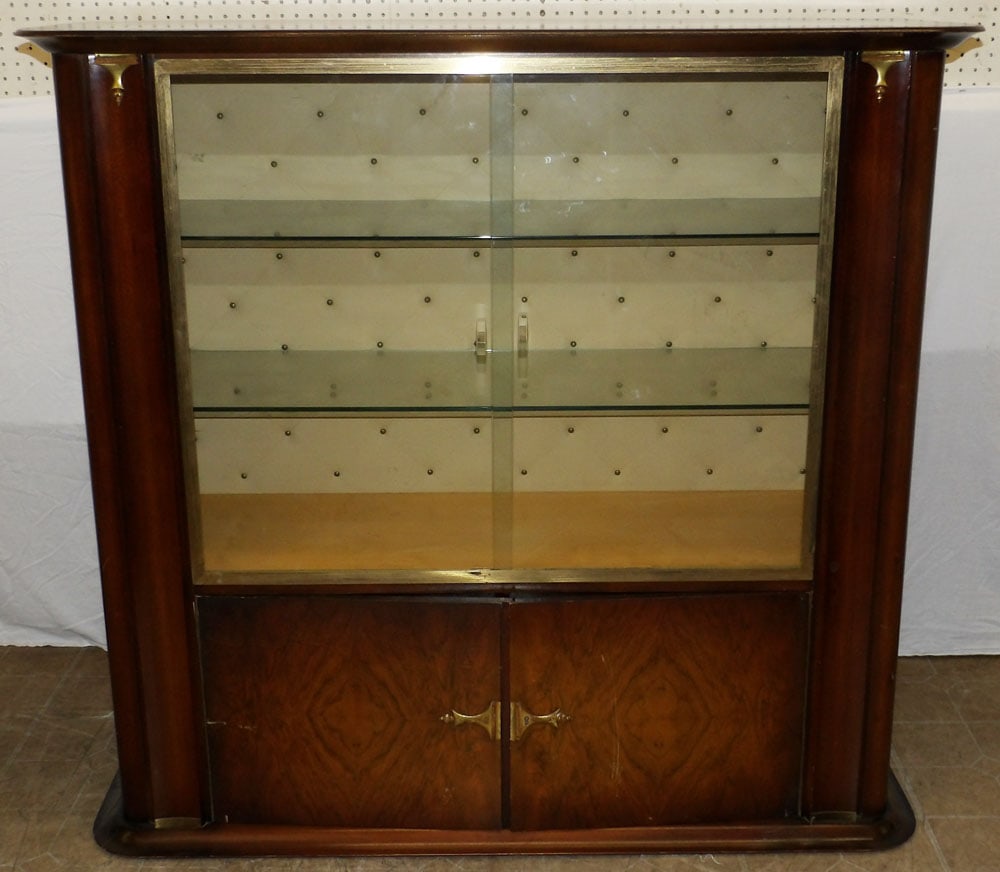 Mid Century Modern Walnut Sliding Glass Door Cabinet  (1 of 9)