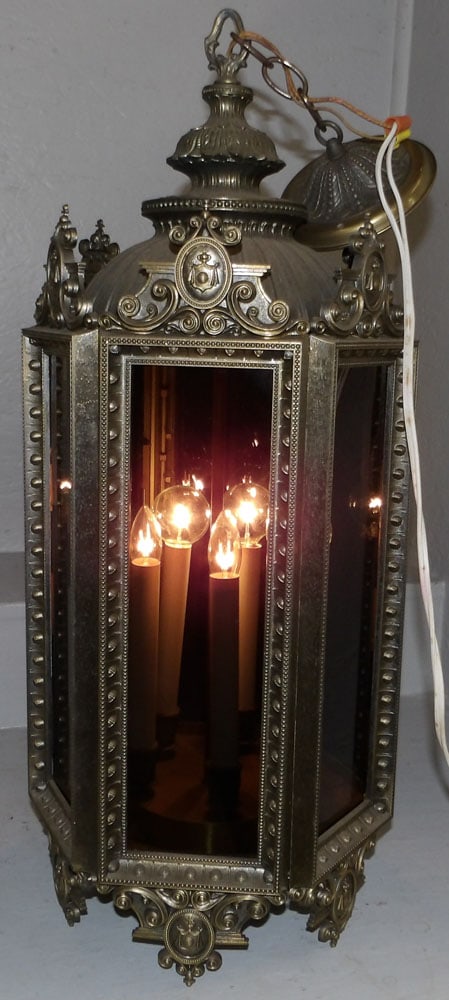 Gilded Metal Gothic Style Lantern Form Chandelier (1 of 7)