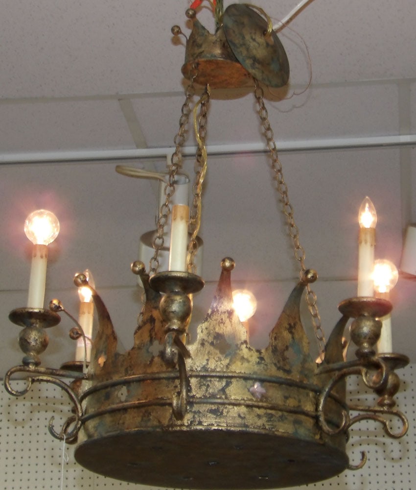 Painted Metal Six Light Chandelier  (1 of 4)