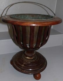 Antique Mahogany Dutch Pedestal with Brass Jardiniere Insert