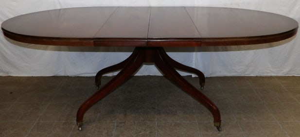 Antique Mahogany One Pedestal Dining Table with Two Leaves