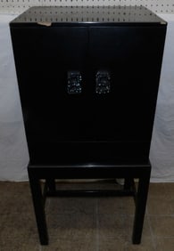 Modern Black Lacquered Silver Chest on Stand