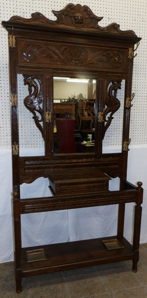 Antique Carved Oak Hall Tree (1 of 10)