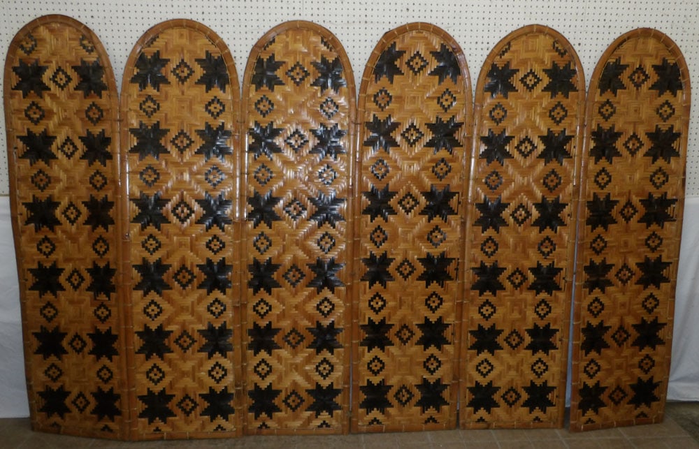 Painted Rattan Six Panel Room Divider  (1 of 3)