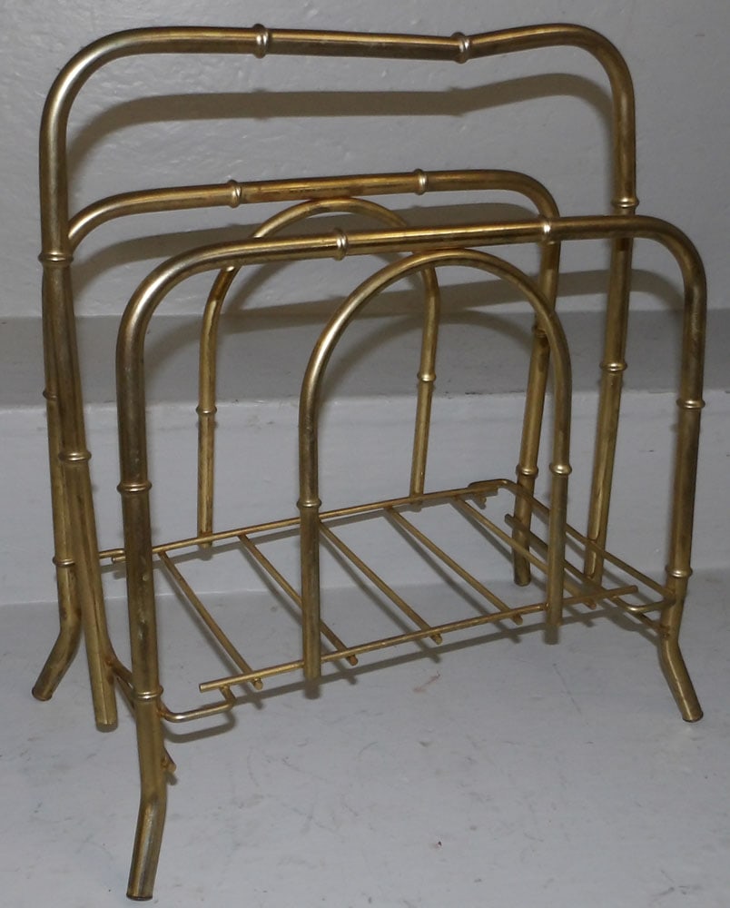 Gilded Metal Mid Century Modern Magazine Stand (1 of 2)