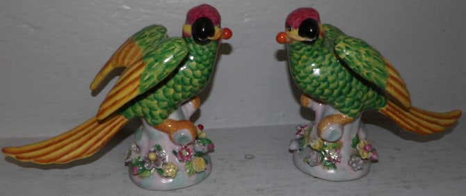 Pair of Painted Porcelain Cockatoo Figurines