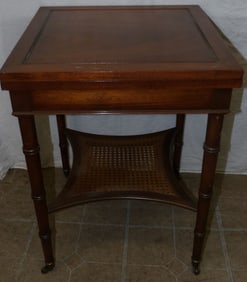 Walnut Faux Bamboo & Cane Fold Over Top Stand
