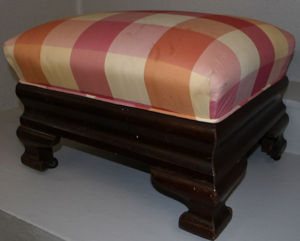Antique Mahogany & Upholstered Top Ottoman  (1 of 3)