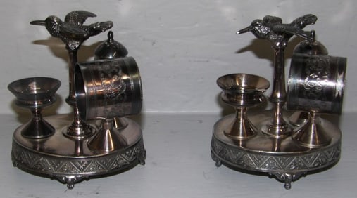 Two Silverplated Condiment Stands with Bird Motif