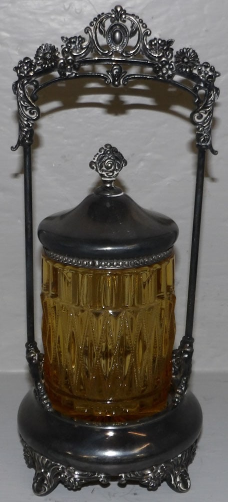 Silverplated & Amber Glass Jar Pickle Caster (1 of 5)