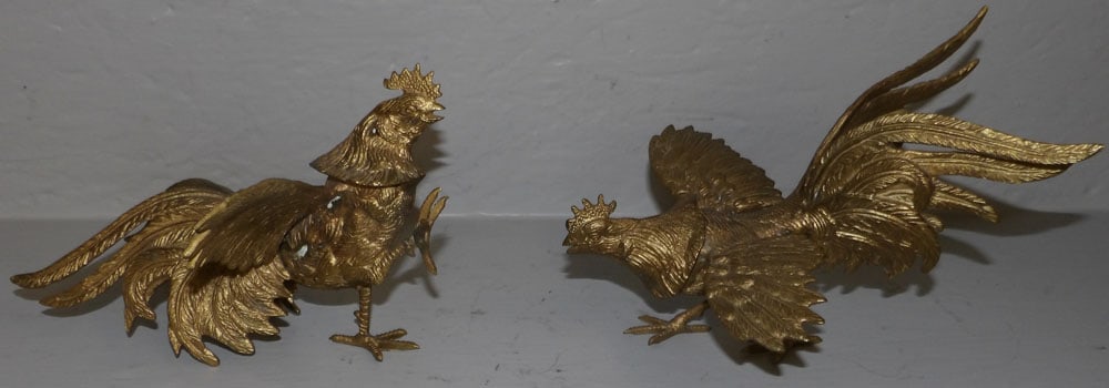 Pair of Brass Fighting Cocks (1 of 6)