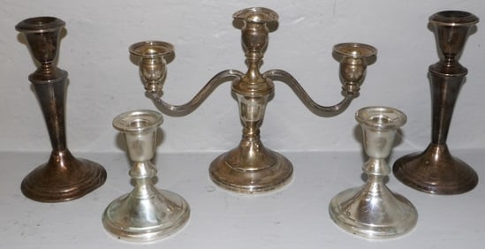 Five Sterling Weighted Candlesticks