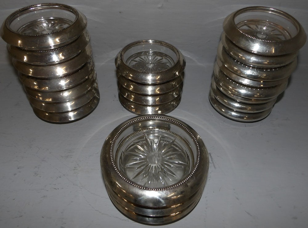 22 Sterling Rimmed Coasters : 22 Sterling Rimmed Coasters . 4 1/4" Dia.