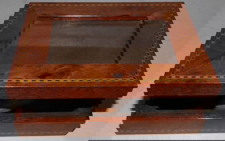 Three Wood Boxes & One Leather Box, (One Burl Walnut Inlaid)