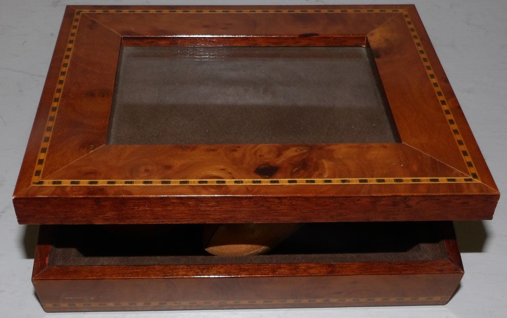 Three Wood Boxes & One Leather Box, (One Burl Walnut Inlaid) (1 of 5)