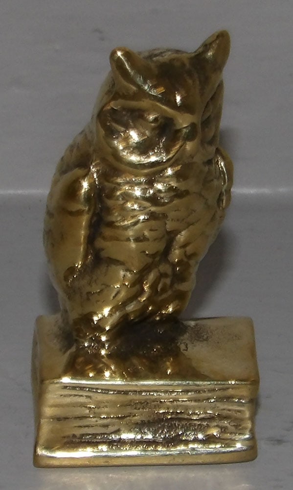 Brass Paperweight of Owl on Books by Virginia Metalcrafters (1 of 4)