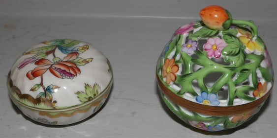 Two Herend Porcelain Boxes, (One Has Open Work)