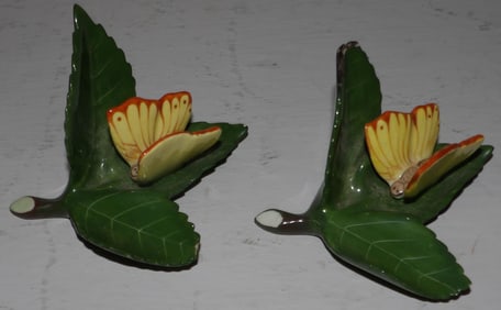 Two Herend Porcelain Butterfly Placecard Holders