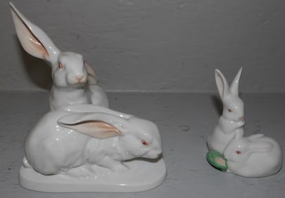 Two Herend Porcelain Bunny Figurines