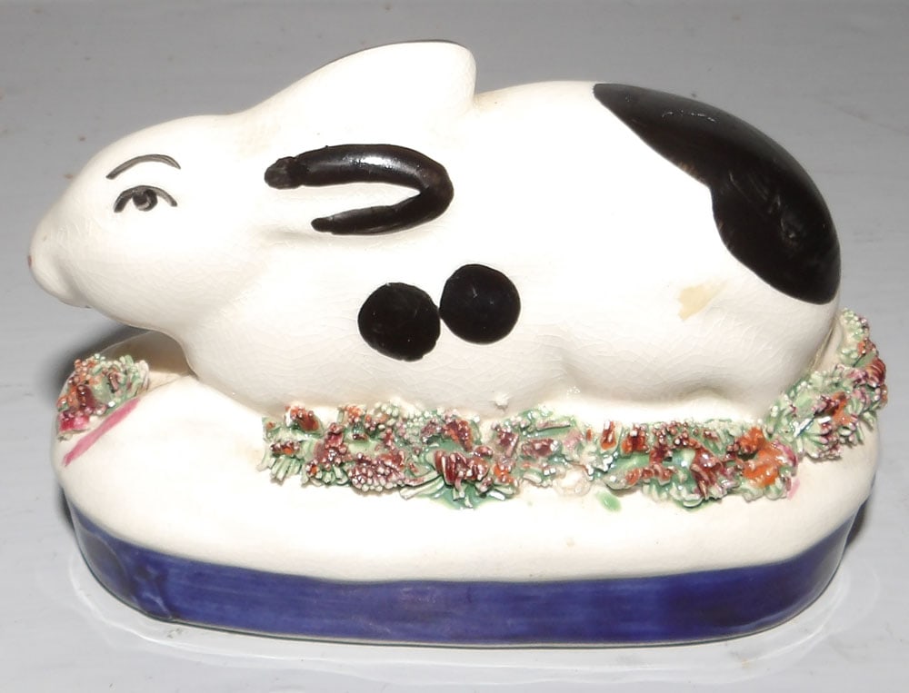 Staffordshire Bunny Figure with Coralene Work  (1 of 3)