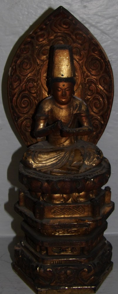 Antique Gilded Carved Wood Oriental Figure  (1 of 4)
