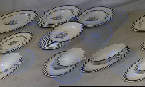 Lot of Spode China, Blue Clipper - Ship George of Salem Built 1814