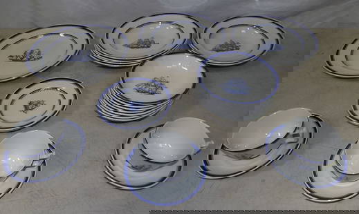 Lot of Spode China, Blue Clipper - Ship George of Salem Built 1814: Lot of Spode China, Blue Clipper - Ship George of Salem Built 1814. Up to 10 1/2" W 8" D ALL DESCRIPTIONS AND ANY CONDITION STATEMENT GIVEN BY LANGSTON AUCTION GALLERY ARE STRICTLY OPINIONS AND LANGST