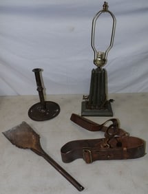 Lot of Antique Tole Country Items & Leather Strap