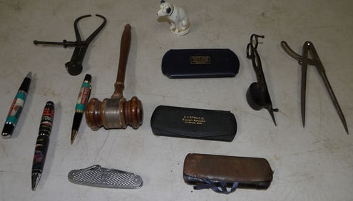 Lot of Miscellaneous Tools, Knives, Antique Glasses