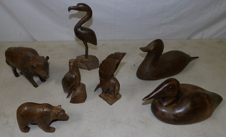Lot of Carved Wood Figures & Items