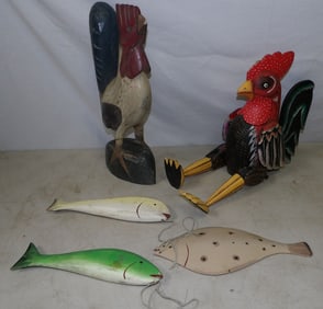 Lot of Painted Carved Wood Items