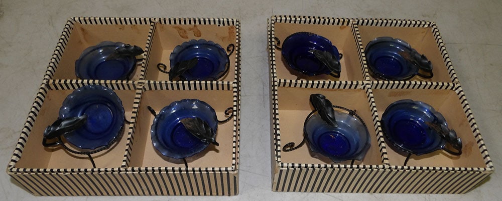 Two Boxes of Italian Cobalt Blue Ash Trays in Metal Holders (1 of 5)