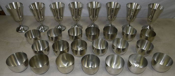 Lot of Steiff Pewter Goblets & Cups: Lot of Steiff Pewter Goblets & Cups. Up to 6 1/2" H 3 1/2" Dia. ALL DESCRIPTIONS AND ANY CONDITION STATEMENT GIVEN BY LANGSTON AUCTION GALLERY ARE STRICTLY OPINIONS AND LANGSTON'S SHALL HAVE NO RESPON