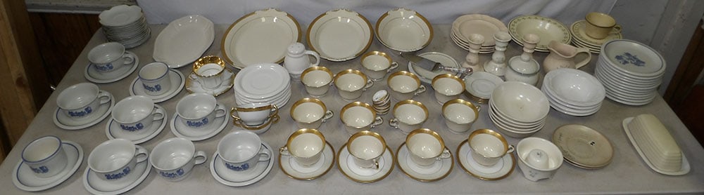Lot of Miscellaneous China, Old Ivory Syracuse, Franciscan, & Theodore Haviland: Lot of Miscellaneous China, Old Ivory Syracuse, Franciscan, & Theodore Haviland. Up to 1 1/2" H 14" W 10 1/2" D ALL DESCRIPTIONS AND ANY CONDITION STATEMENT GIVEN BY LANGSTON AUCTION GALLERY ARE STRIC